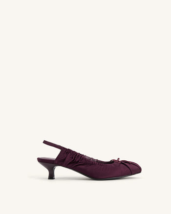 Solenne Décolleté slingback in raso con fiocco e arricciature - Bordeaux