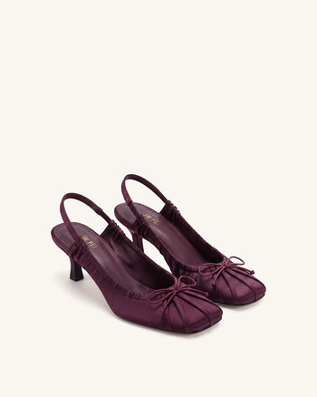 Solenne Décolleté slingback in raso con fiocco e arricciature - Bordeaux