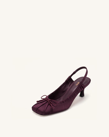 Solenne Décolleté slingback in raso con fiocco e arricciature - Bordeaux