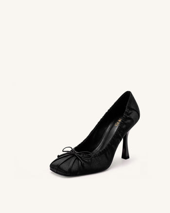 Solenne Décolleté arricciate con fiocco in raso - Nero
