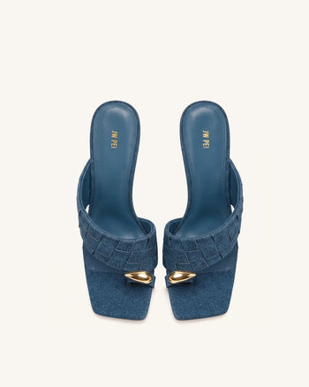 Noemi Mules intrecciate con punta quadrata e dettagli hardware - Blu denim