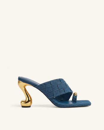 Noemi Mules intrecciate con punta quadrata e dettagli hardware - Blu denim