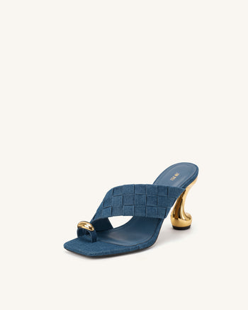 Noemi Mules intrecciate con punta quadrata e dettagli hardware - Blu denim