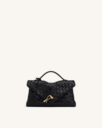 Borsa a bustina intrecciata Celeste - Nero