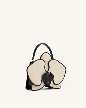 Flora Borsa a mano a forma di orchidea - Tela bianca e nera