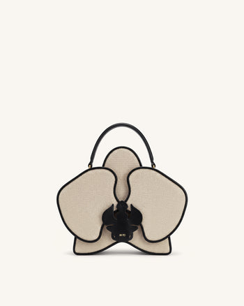 Flora Borsa a mano a forma di orchidea - Tela bianca e nera