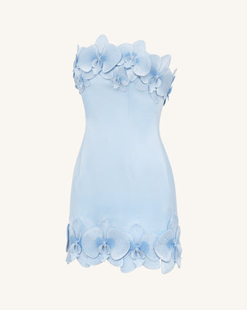 Miniabito senza spalline con bordo a orchidea - Blu