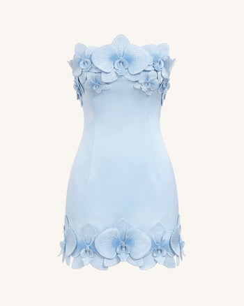 Miniabito senza spalline con bordo a orchidea - Blu