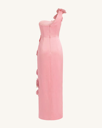 Abito lungo con spacco e cut-out decorato con orchidee - Rosa cipria