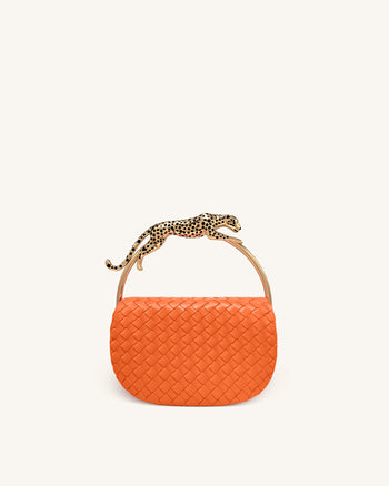 Ione Maniglia a Forma di Leopardo con Manico Intrecciato - Arancione
