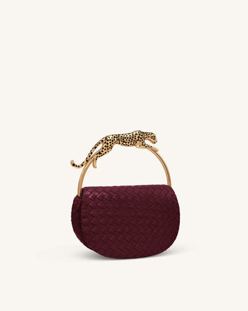 Ione Borsa con Manico Superiore a Forma di Leopardo Intrecciata - Bordeaux