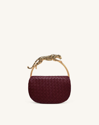 Ione Borsa con Manico Superiore a Forma di Leopardo Intrecciata - Bordeaux