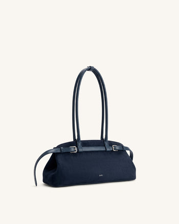 Arden Borsa a spalla orizzontale in finta pelle scamosciata con dettaglio cintura - Blu navy