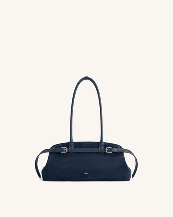 Arden Borsa a spalla orizzontale in finta pelle scamosciata con dettaglio cintura - Blu navy