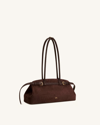 Arden Borsa a spalla orizzontale in finta pelle scamosciata con dettaglio cintura - Marrone caffè
