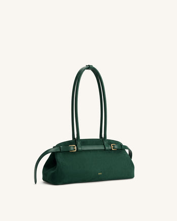 Arden Borsa a spalla orizzontale in finta pelle scamosciata con dettaglio cintura - Verde scuro