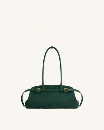 Arden Borsa a spalla orizzontale in finta pelle scamosciata con dettaglio cintura - Verde scuro