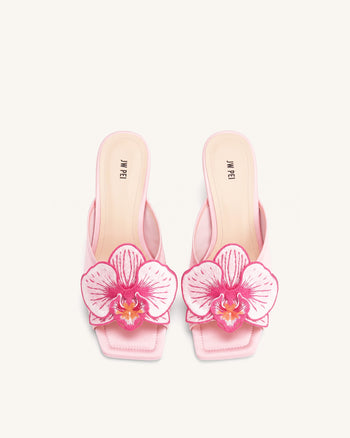 Serena Mules oversize con ricamo a orchidea - Rosa