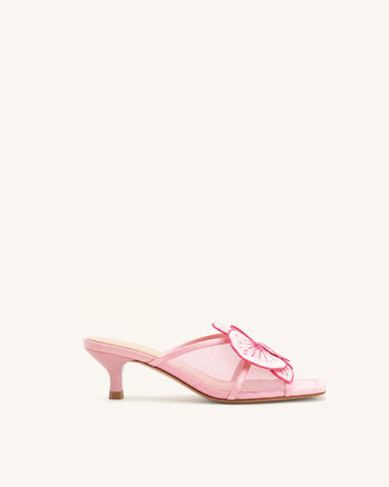 Serena Mules oversize con ricamo a orchidea - Rosa