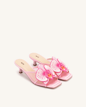 Serena Mules oversize con ricamo a orchidea - Rosa