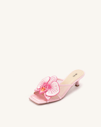Serena Mules oversize con ricamo a orchidea - Rosa