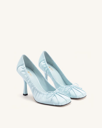 Solenne Décolleté arricciate con fiocco in raso - Blu
