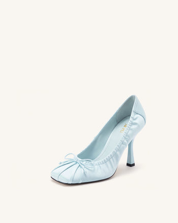 Solenne Décolleté arricciate con fiocco in raso - Blu