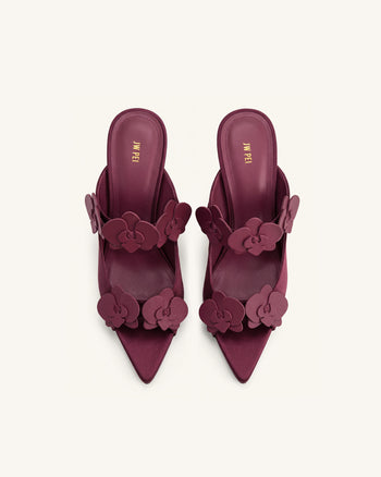 Rosalie Mules con applicazione di orchidea e tacco a sfera - Bordeaux