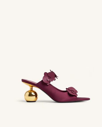Rosalie Mules con applicazione di orchidea e tacco a sfera - Bordeaux