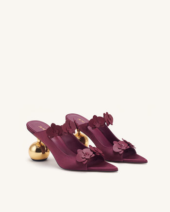 Rosalie Mules con applicazione di orchidea e tacco a sfera - Bordeaux