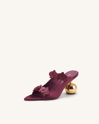 Rosalie Mules con applicazione di orchidea e tacco a sfera - Bordeaux