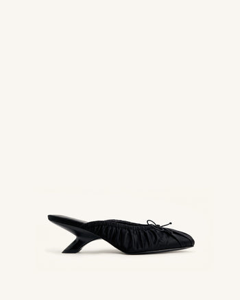 Solenne Mules arricciate in raso con fiocco - Nero