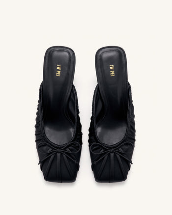 Solenne Mules arricciate in raso con fiocco - Nero