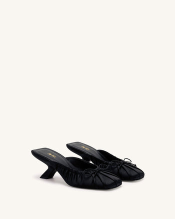 Solenne Mules arricciate in raso con fiocco - Nero