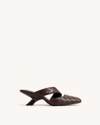 Noemi Mules chiuse in punta con inserto metallico intrecciato - Marrone scuro