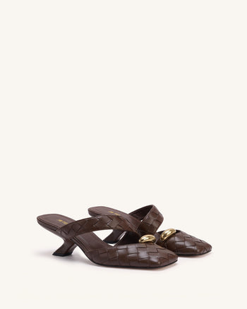 Noemi Mules chiuse in punta con inserto metallico intrecciato - Marrone scuro