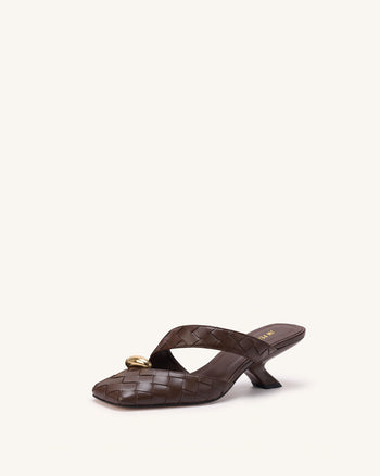 Noemi Mules chiuse in punta con inserto metallico intrecciato - Marrone scuro