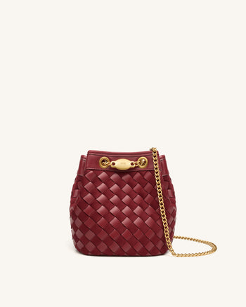 Yara Borsa a secchiello in finto camoscio intrecciata a mano - Rosso scuro