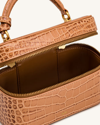 Cleo Borsa a mano a scatola - Marrone effetto coccodrillo