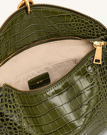 Jayla Borsa a spalla decorata con pendente in metallo - Effetto coccodrillo verde
