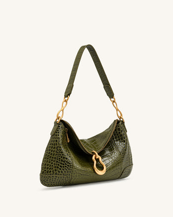 Jayla Borsa a spalla decorata con pendente in metallo - Effetto coccodrillo verde