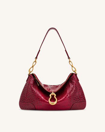 Jayla Borsa a spalla decorata con pendente in metallo - Effetto coccodrillo rosso