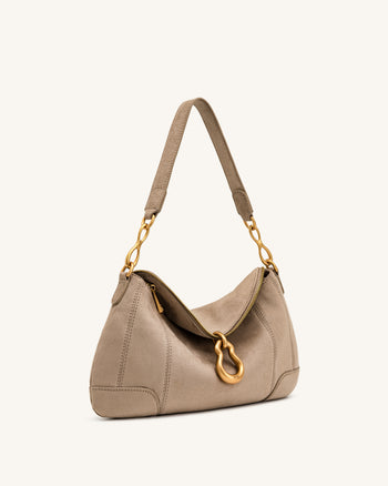Jayla Borsa a spalla in finto camoscio decorata con pendente in metallo - Grigio