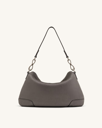 Jayla Borsa a spalla in finto camoscio decorata con pendente in metallo - Grigio scuro