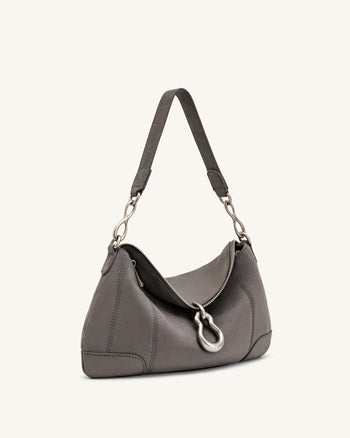 Jayla Borsa a spalla in finto camoscio decorata con pendente in metallo - Grigio scuro