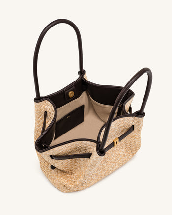 Hana Borsa tote in paglia sintetica media - Marrone