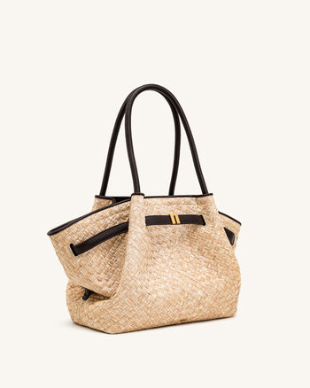 Hana Borsa tote in paglia sintetica media - Marrone