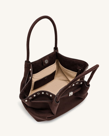 Hana Borsa tote media in finta pelle scamosciata - Marrone cioccolato fondente
