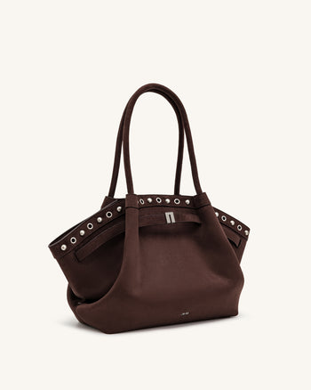 Hana Borsa tote media in finta pelle scamosciata - Marrone cioccolato fondente