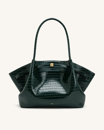 Hana Borsa tote grande effetto coccodrillo - Verde